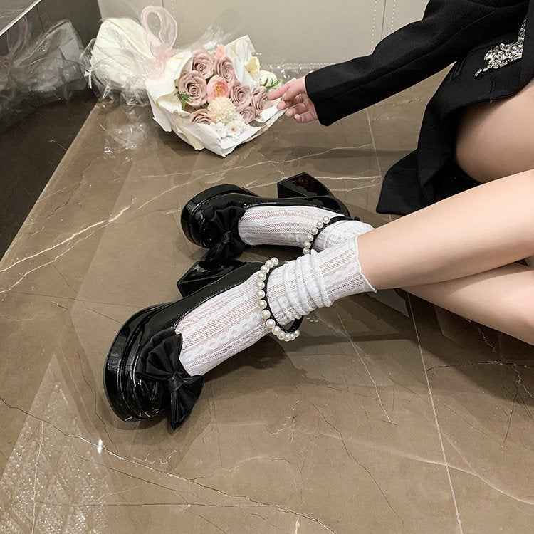 2026 Spring Sweet Bow & Pearl Mary Jane Heels For Women-Cute Platform Block Heel Pumps For Dressy Outings
