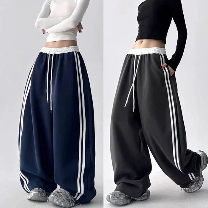 Pantalon de jogging décontracté à rayures rétro, coupe ample et jambes larges, polyvalent