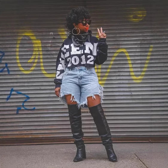 Shorts en jean effiloché à franges pour femme