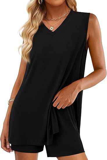Casual Fashion V-neck Sleeveless Top And Shorts Set With Pockets