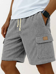 Versatile 3D Bag Mens Drawstring Corduroy Side-Pocket Shorts