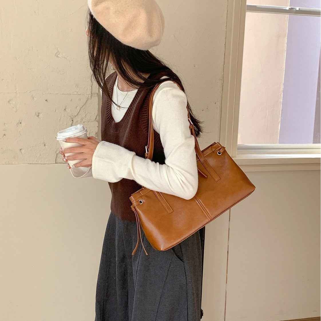 Korean Dongdaemun Retro-Inspired Casual Soft Leather Bag For Instagram Style