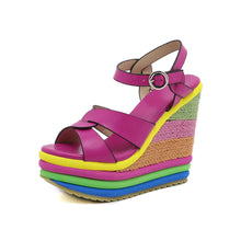 New Rainbow Wedge Peep Toe Sandals For Women