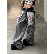 Retro Pocket Print Jeans For Men And Women Loose Fit