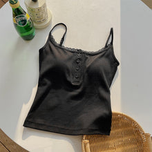 Caraco à bretelles avec bonnets, bordure en dentelle, boutonné, coupe ajustée, moulant, haut de sous-vêtement ou à porter tel quel