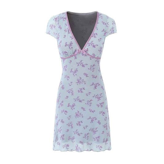 Retro Sexy Deep V-Neck Floral Mini Dress