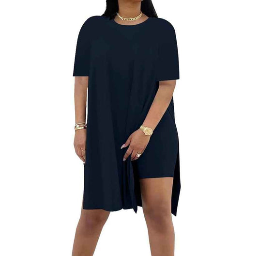 Summer Solid-Color Loose Crew-Neck Short-Sleeve Pants Two-Piece Set
