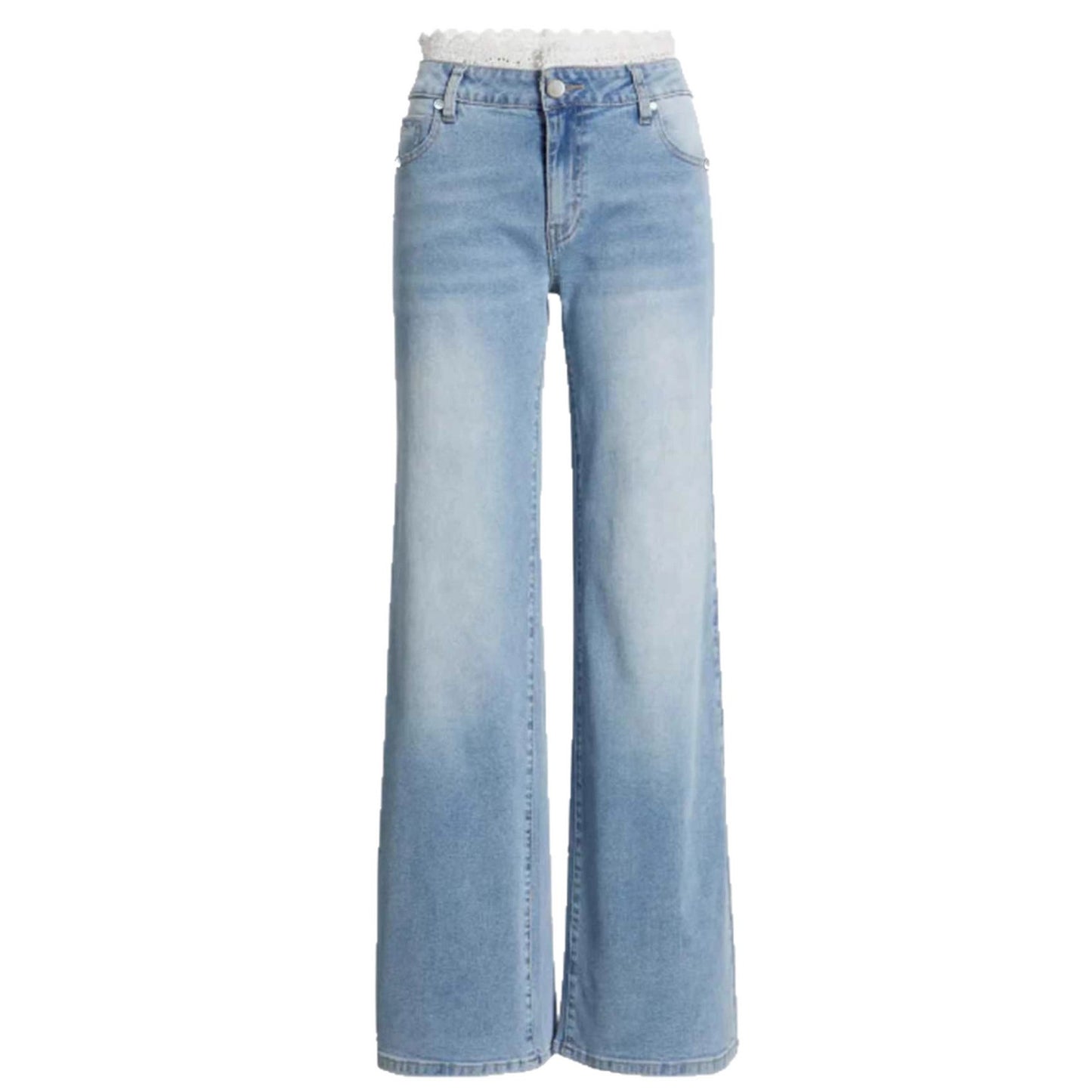 Womens Stylish Lace-trimmed Stretch Denim Jeans by Mirlaine Univers