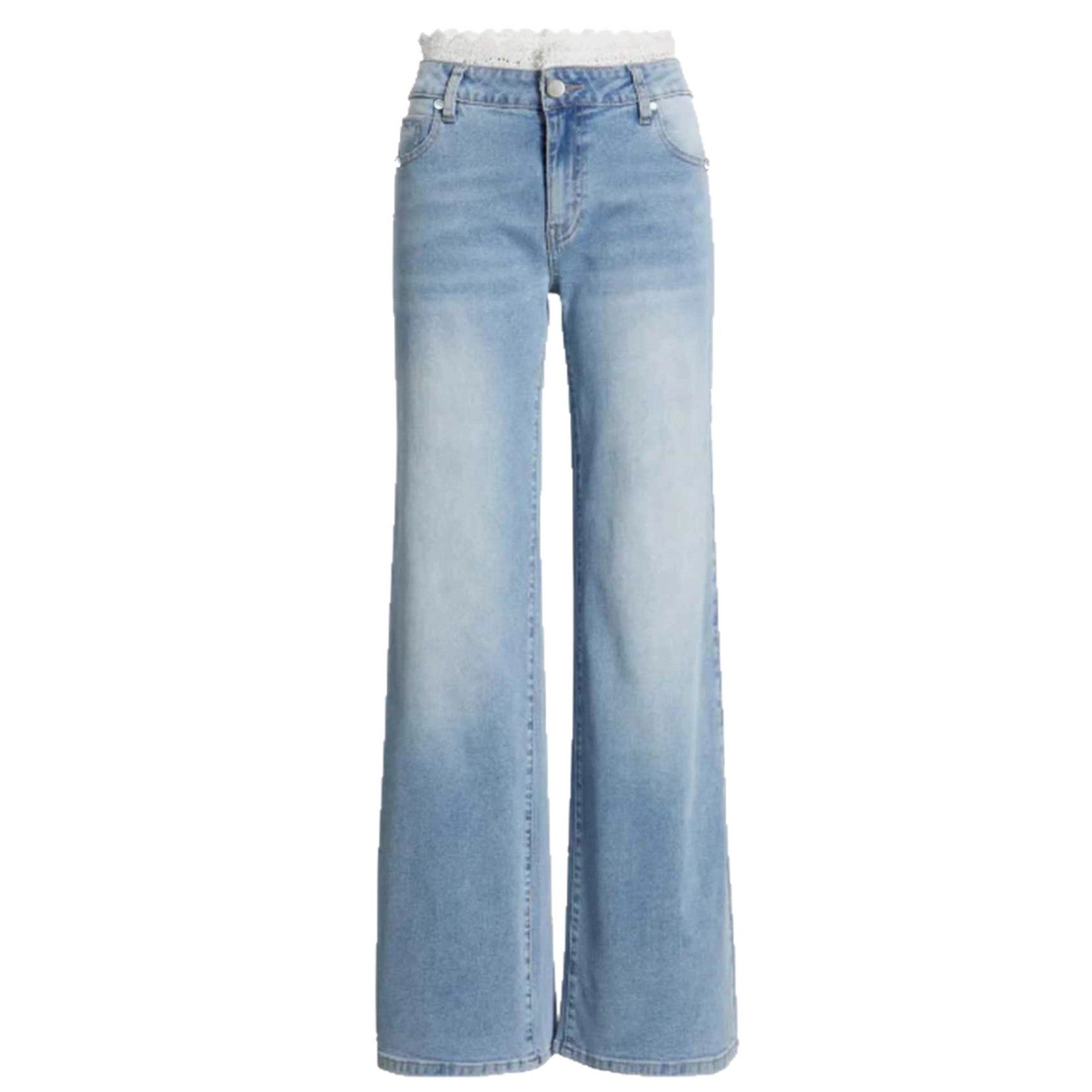 Womens Stylish Lace-trimmed Stretch Denim Jeans by Mirlaine Univers