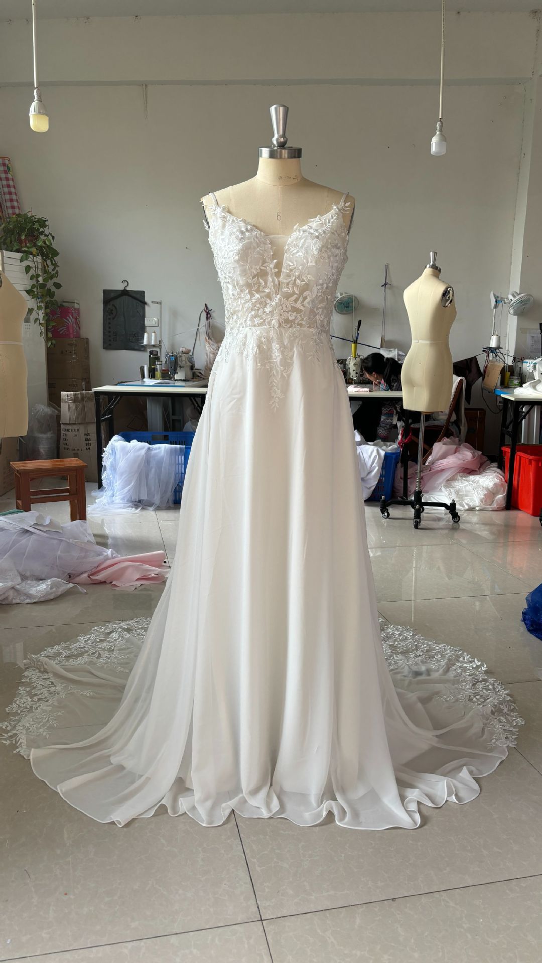 Strap Fishtail Wedding Dress Bridal Slim Satin Lace Dress by Mirlaine Univers