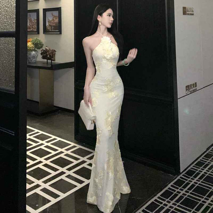 Long Mesh Gown Elegant Birthday Party Dress For Ladies