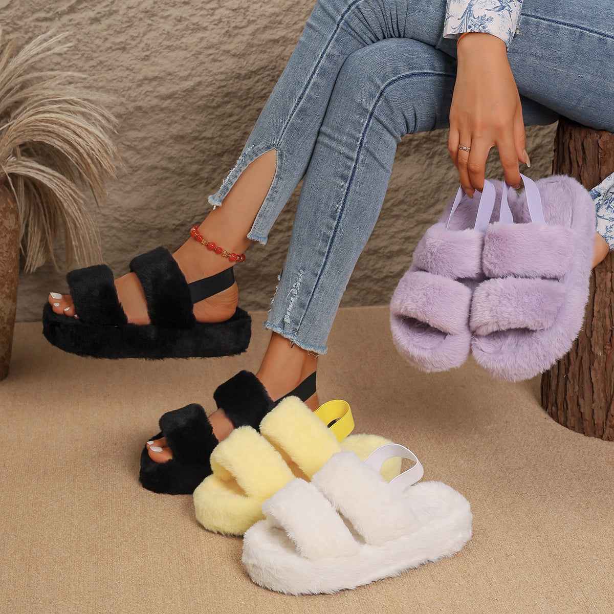 New Plus-Size Fuzzy Sandals For Women