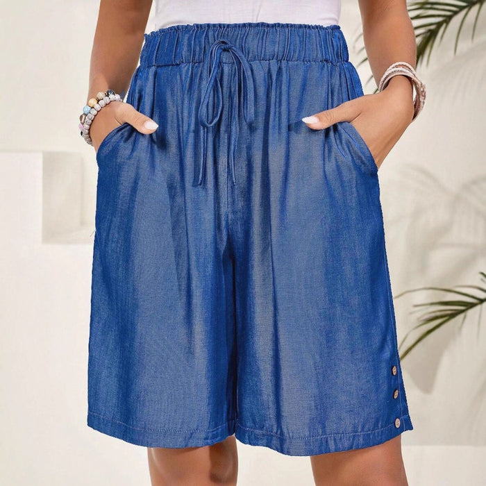 Shorts décontractés minimalistes taille haute de couleur unie style vacances pour femme