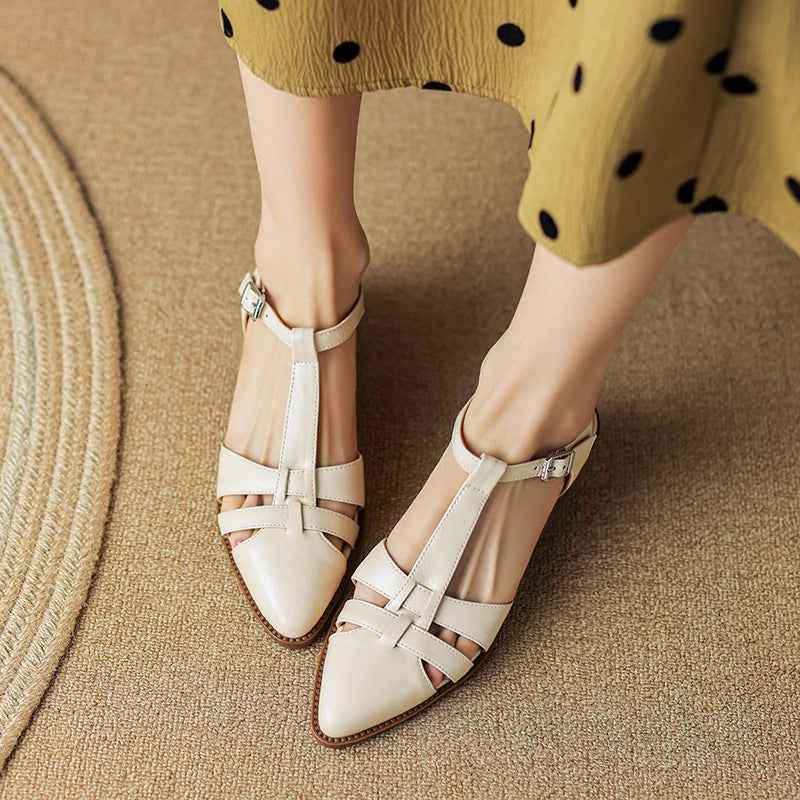 French Retro Roman Closed Toe Sandals For Women