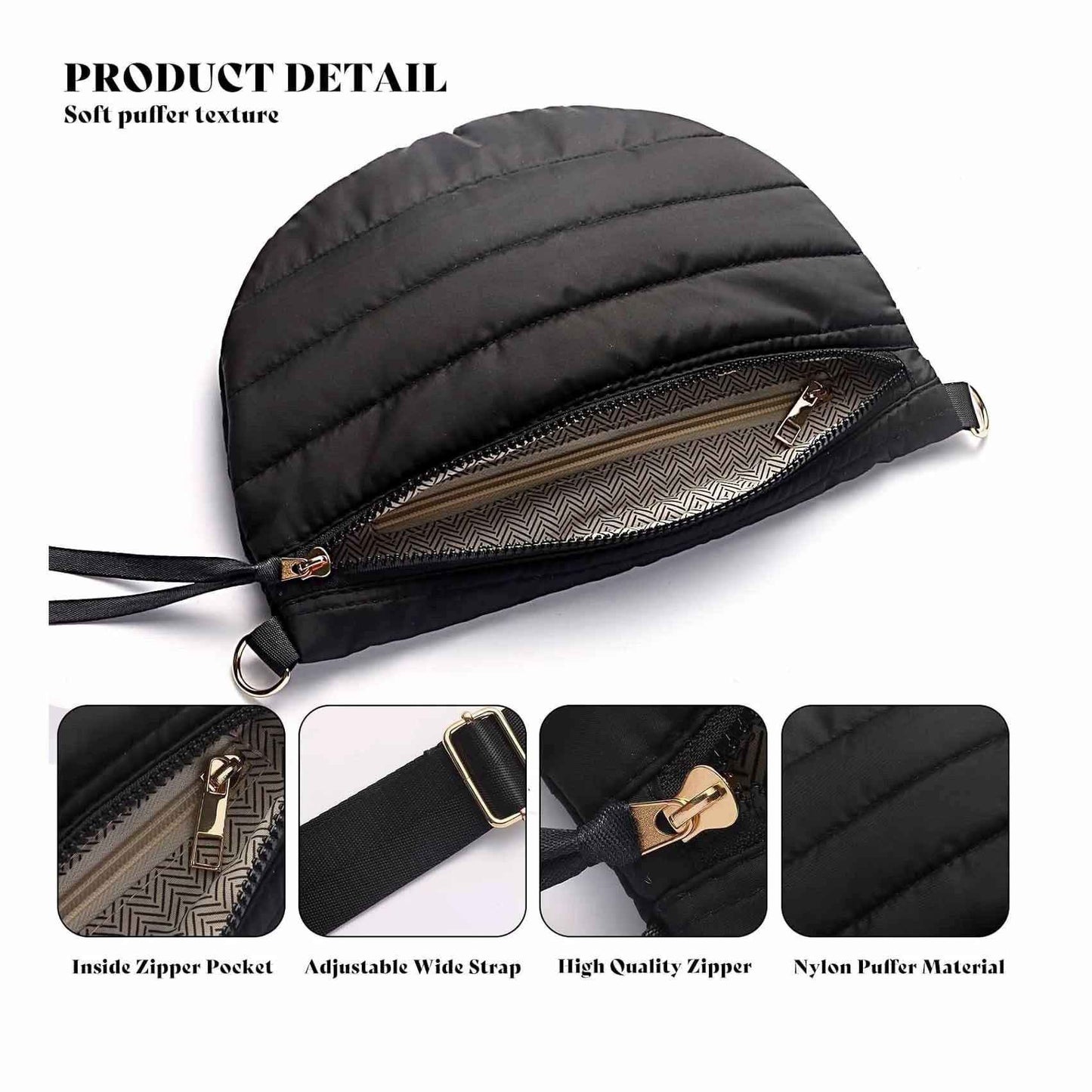 Womens Casual Quilted Solid-Color Down Waist Bag Shoulder Bag