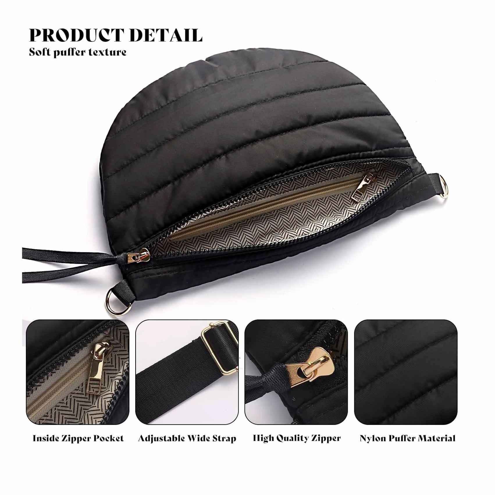 Womens Casual Quilted Solid-Color Down Waist Bag Shoulder Bag