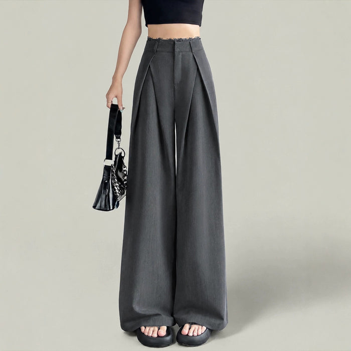 Pantalon large taille haute en dentelle pour femme, double pli et fluide