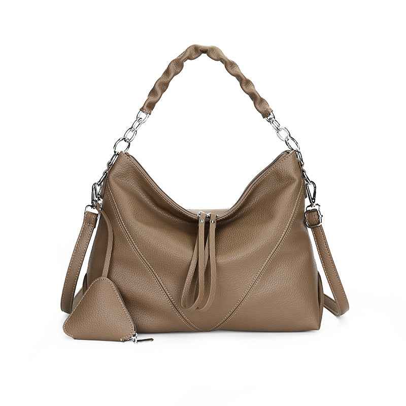 Simple Commuter Leather Chain Shoulder Underarm Bag With A Triangle Pouch