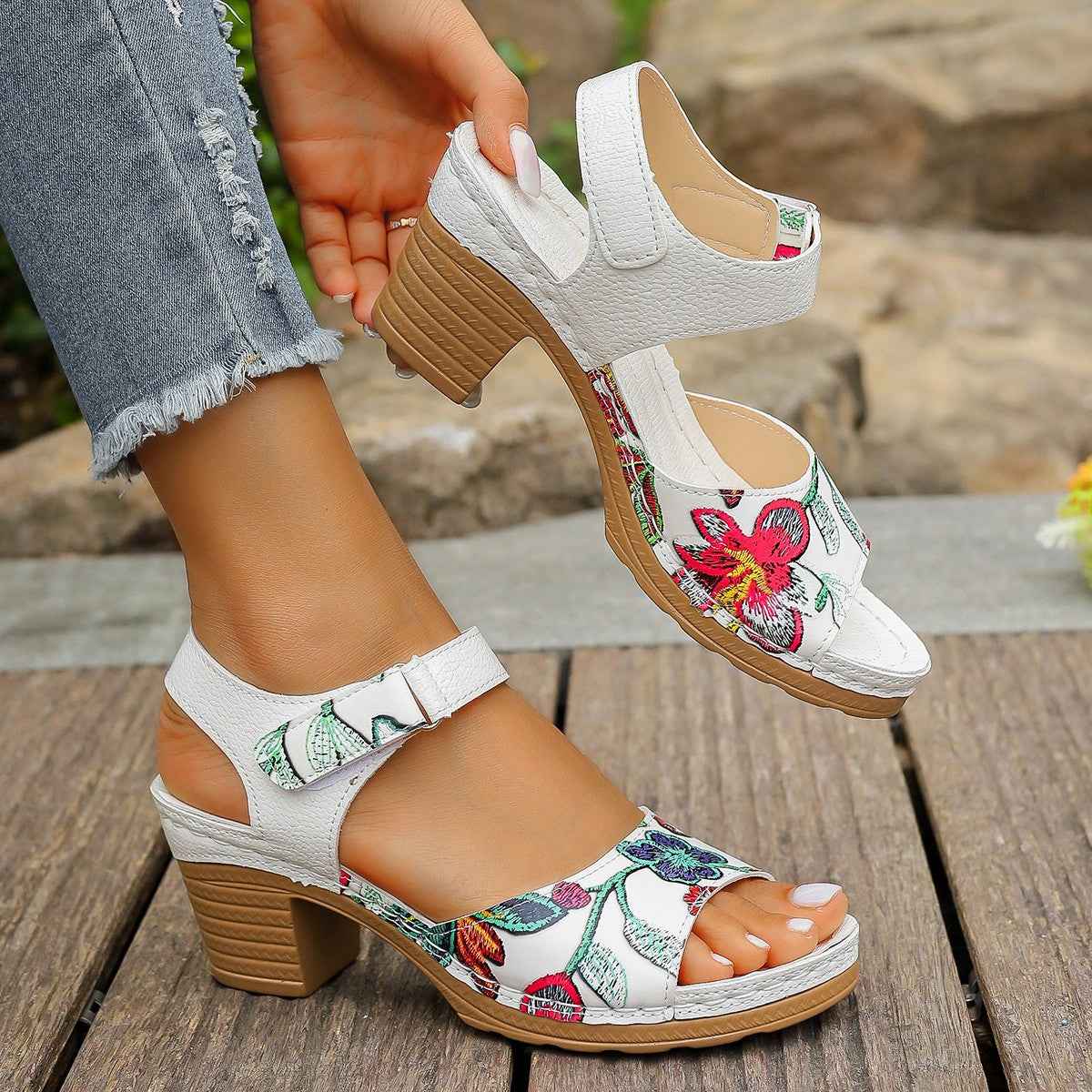 High Heel Sandals Velcro Buckle Casual Sandals For Women