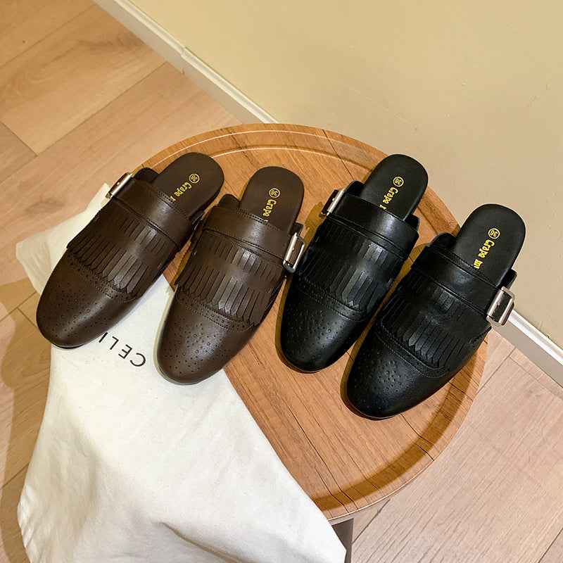 Fringed Closed-toe Mule Sandals For Women
