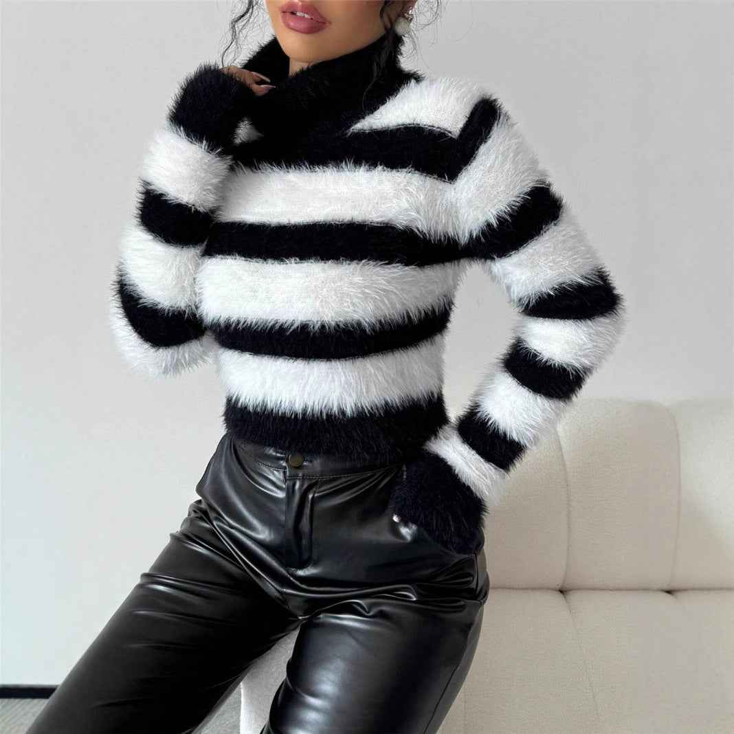 Women's Turtleneck Striped Sweater Top