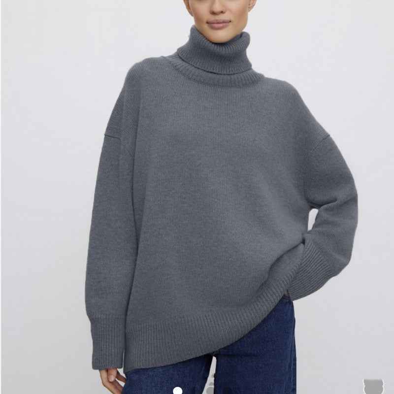 High Collar Loose Knitted Top Sweaters Women's Clothing