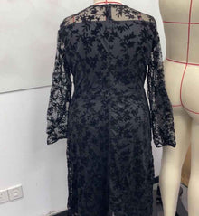 Womens Square-Neck Lace Jacquard Long-Sleeve Dress With Ties