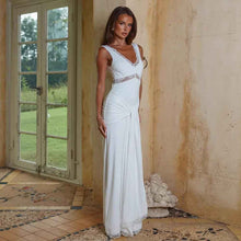 Lace-trimmed V-neck Slim-fit Elegant Chic Long Dress With Ribbons