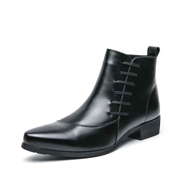 Large Size High-top Shoes Side Zipper Color Matching Leather Shoes Men's British Style