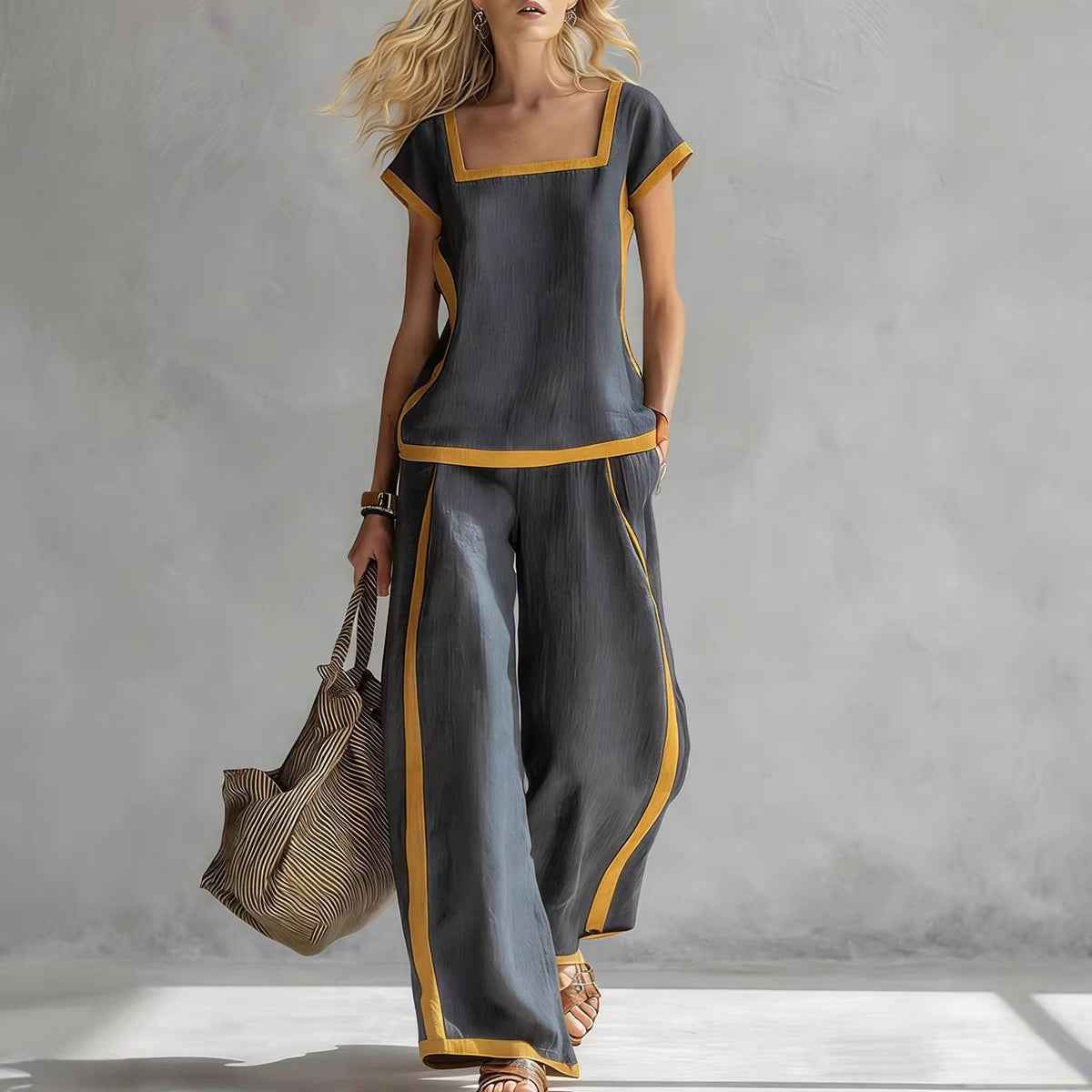 Women's Casual Square-Neck Short-Sleeve Pants Set