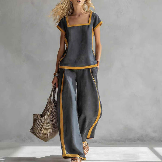 Women's Casual Square-Neck Short-Sleeve Pants Set