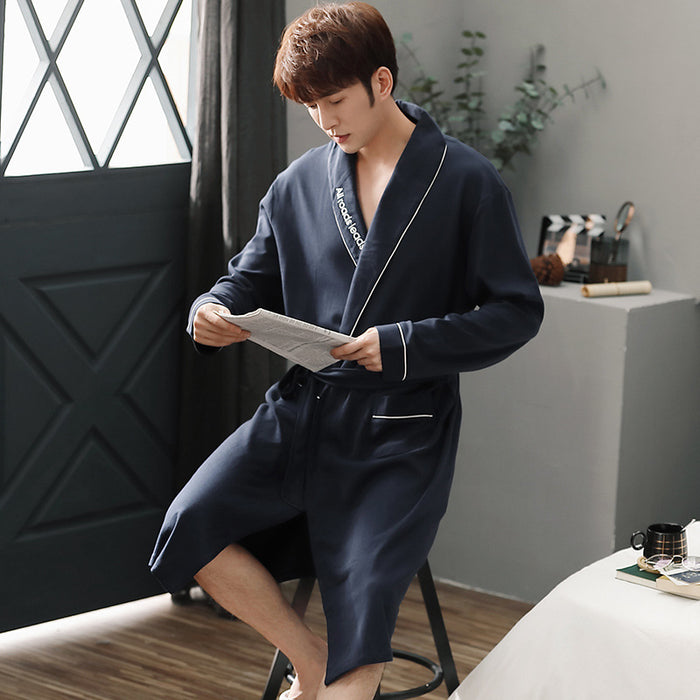 Mens Autumn Winter Pajama Robe Plus Size Long Sleeve