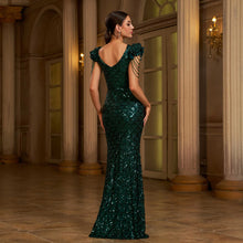 Round Neck Beads Banquet Sequined Slit Evening Dress Dress by Mirlaine Univers
