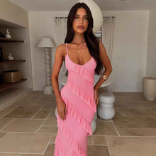 Backless Spaghetti-strap V-neck Dress With Side Slits