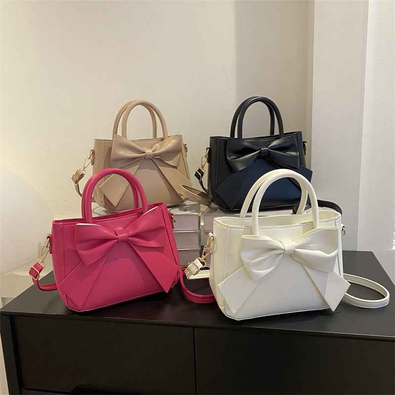 Fashionable Retro Bow-Trimmed Small Square Handbag Crossbody Or Shoulder Style