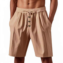 Mens Loose Linen Beach Casual Washed Button Cropped Sports Shorts