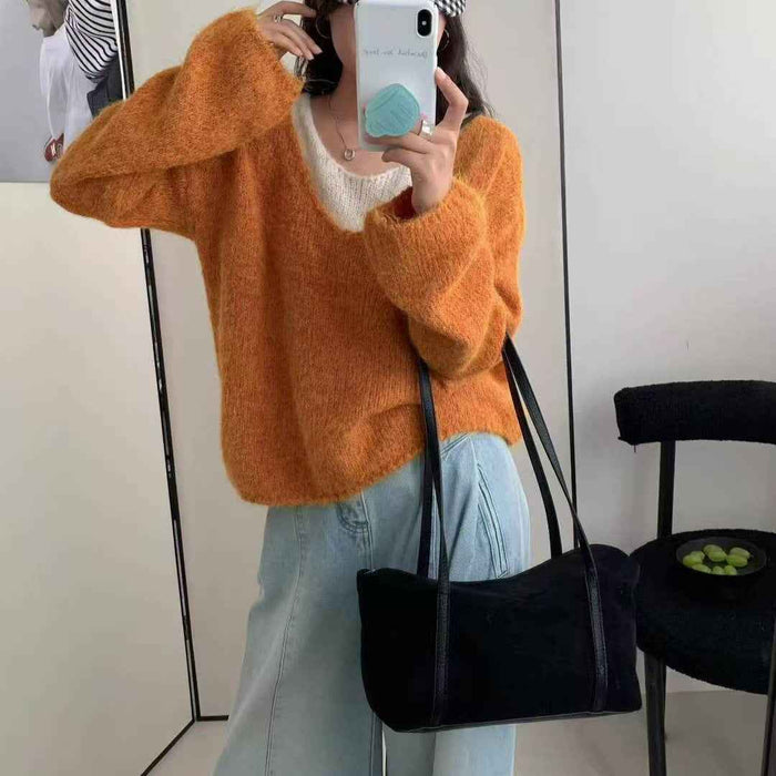 Laid-back Preppy Style Fake Two-piece Knitted Sweaters Top