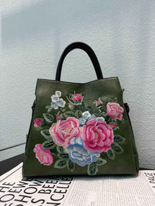 Tote Bag With Embroidered Peony Flowers Ethnic-style Textured Design