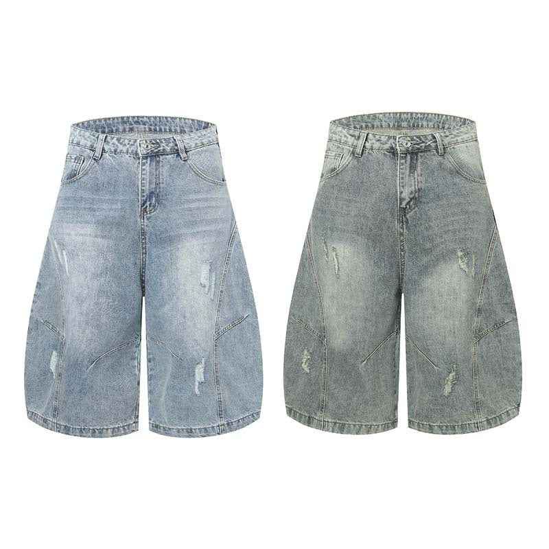 High-Street American-style Distressed Washed Short Denim Culottes