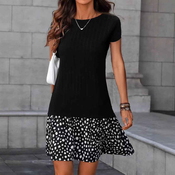 Wide-striped Brushed Short-sleeve Dress For Women