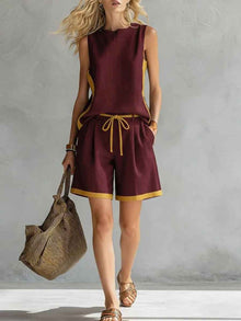 Solid-color Loose Casual Vest And Shorts Set