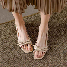 French-style Square-toe Bow Flat Sandals For Women