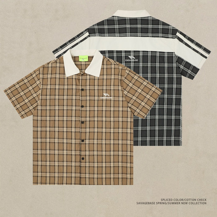 Chemise décontractée à manches courtes à carreaux patchwork