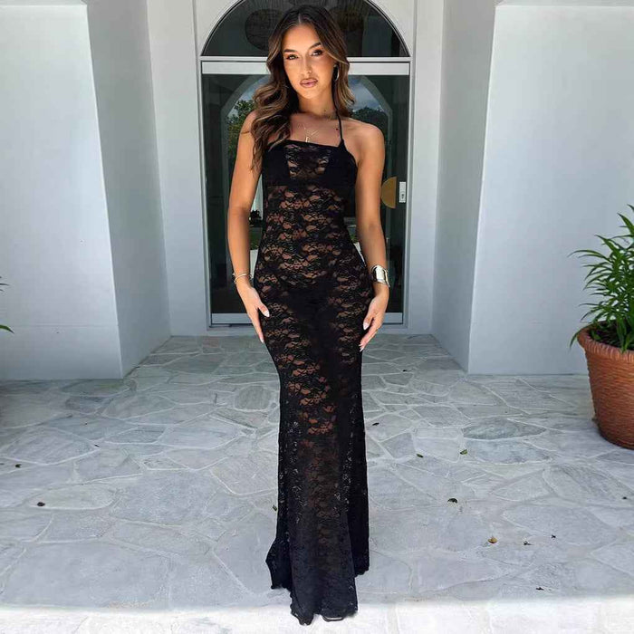 Robe longue bustier à dos nu avec empiècement en dentelle pour femme