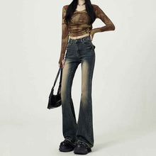 Retro Washed High-Waist Flared Jeans For Women