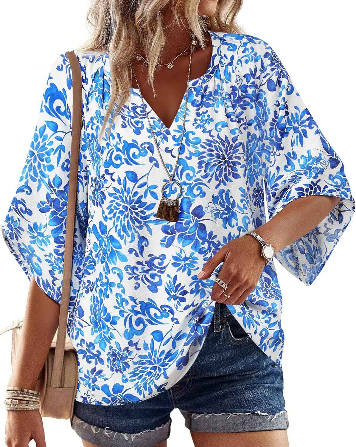 V-neck Printed Bohemian Country-Style Casual Loose Summer Top
