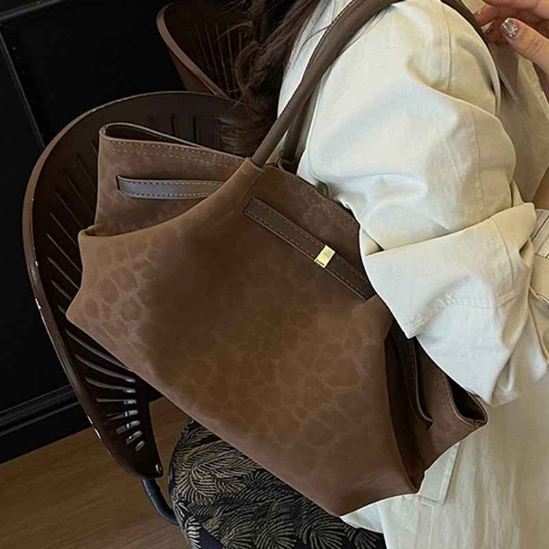 Retro Suede Tote Handbag Commuter Shoulder Bag