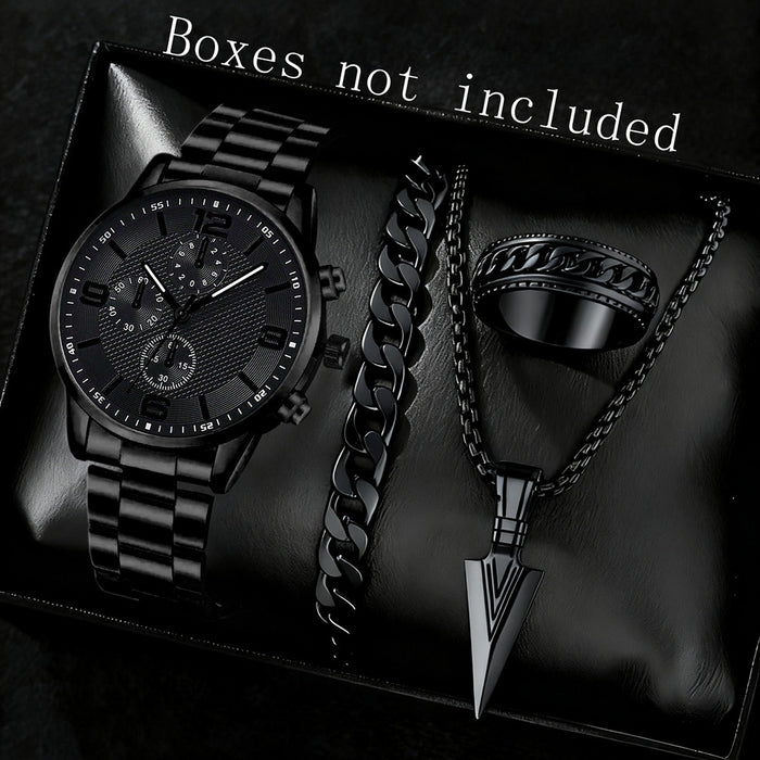 Three-Eye Digital Mens Watch Bracelet And Necklace Set