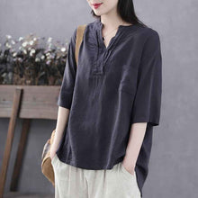 Casual Youthful Retro Summer New V-Neck Cotton-Linen Top