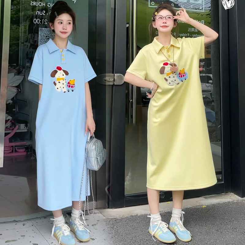 Fashionable Embroidered Polo-Neck Chic Flap-Collar Puppy Dress